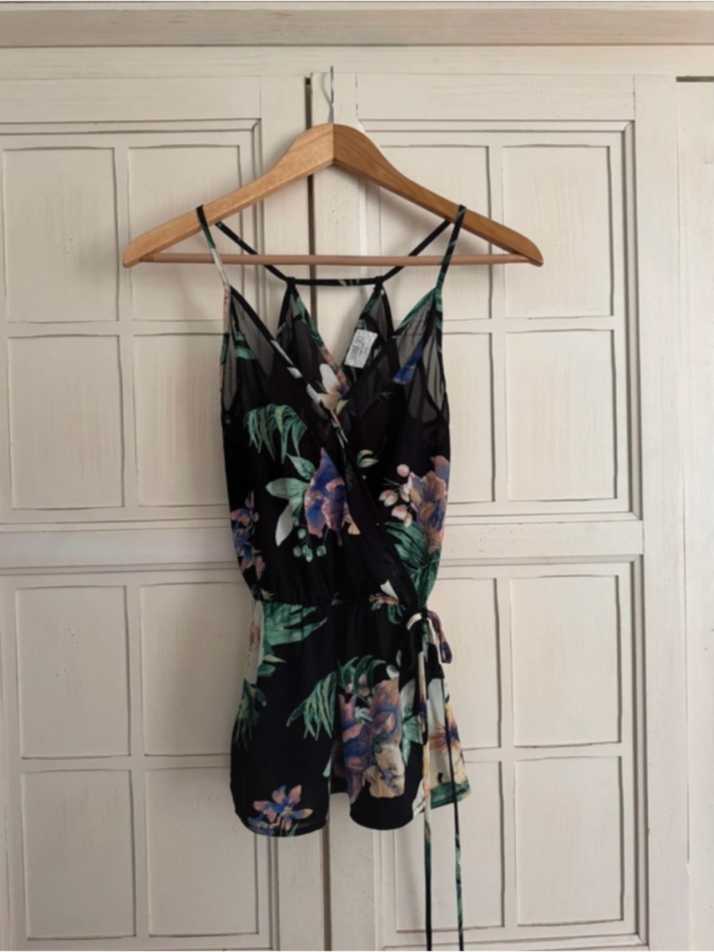 Sienna Sky Black Floral Wrap-Front Camisole Romper